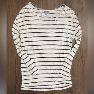 Aerie Long Sleeve Top, Size Small, Navy And White Striped